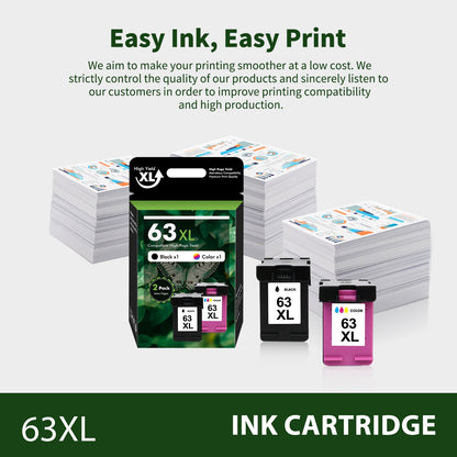 63XL Ink Cartridges Compatible for HP 63 63XL Black and Color for Envy 4510 4520 OfficeJet 4650 4655 3830 5255 5258 Deskjet 3630 3632 1112 2132 2130 HP63XL (1 Pack Black, 1 Pack Tri-color)
