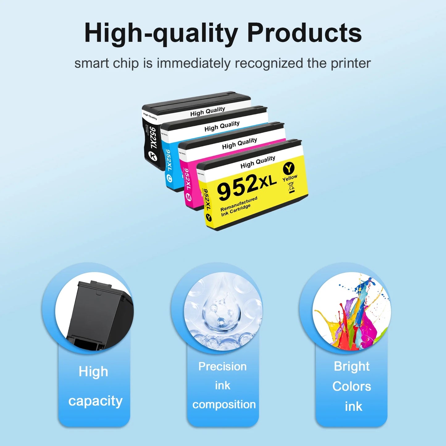 952 952XL Ink Cartridges Compatible for 952XL 952 Ink Combo Pack for OfficeJet Pro 8710 7740 8720 8210 8715 8702 7720 8730 8740 8216 8725 8700 (4 Pack, 1B, 1C, 1M, 1Y)
