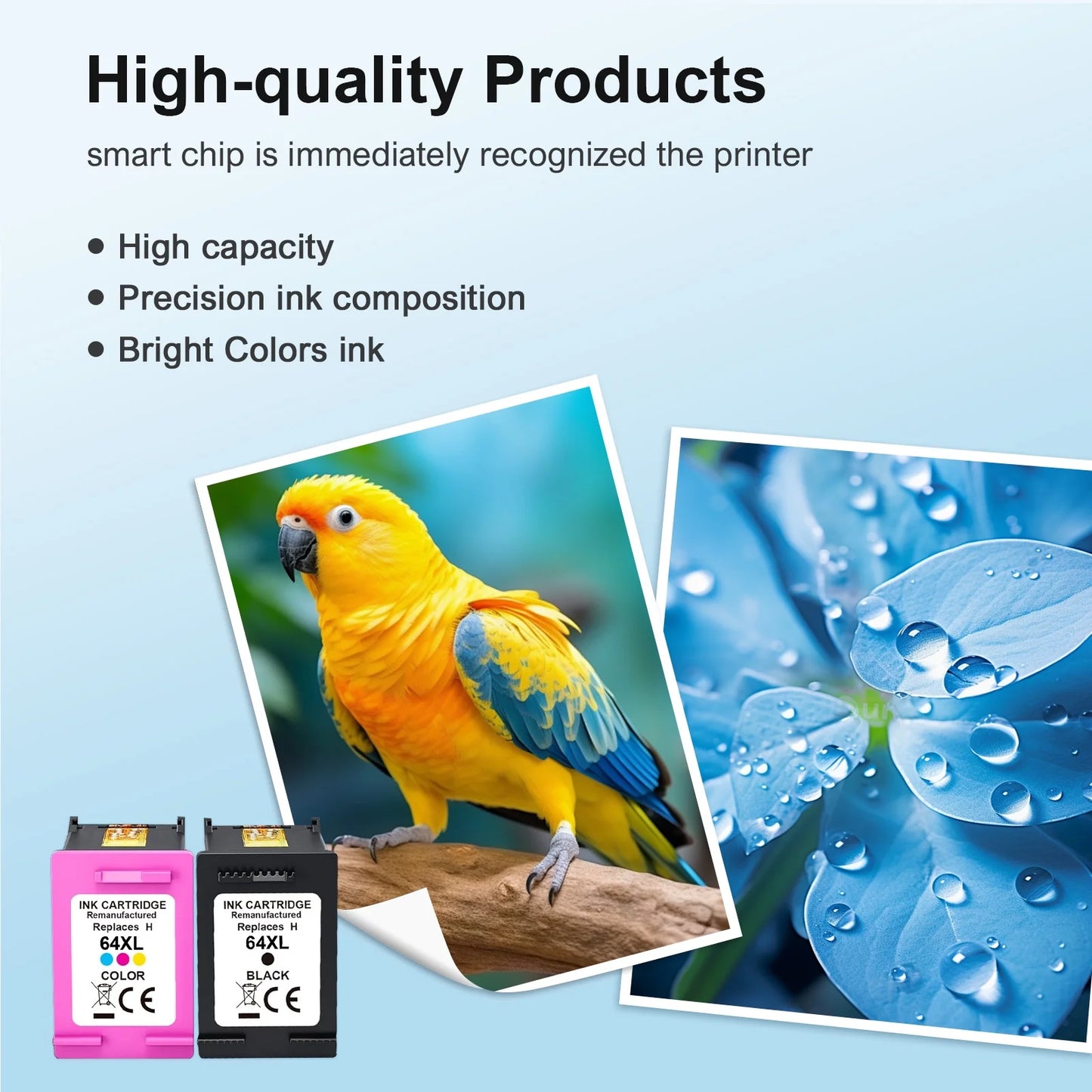 64XL Ink Cartridges Compatible for 64 64XL Black and Color for Envy Photo 7855 7858 7155 7120 7800 6255 6252 7158 7164 (1 Pack Black, 1 Pack Tri-color)