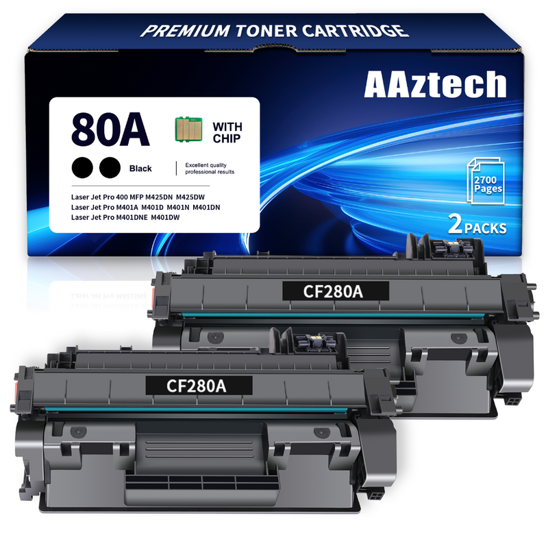 80A Black High Yield Toner Cartridge for HP 80A CF280A M401 80X CF280X Compatible for HP Laserjet Pro 400 M401DW M401DN M401A M401D M401N M401DNE MFP M425DN Printer Ink (2-Pack | CF280AD1)
