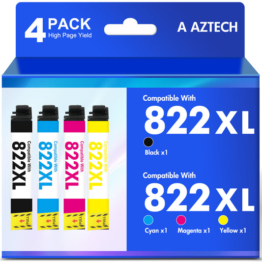 822XL Ink Cartidges 4 Pack Compatible for Epson 822 Ink Cartridges Combo Pack Works with WorkForce WF 3820 4830 4833 4820 T822 Ink Cartridge for Epson Printer