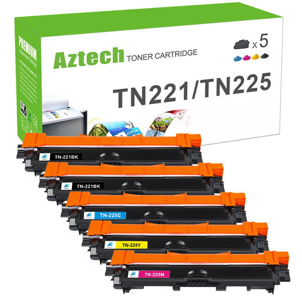 TN221 Toner Cartridges 5-Pack Compatible for Brother TN225 TN 221 TN-221 TN221BK MFC-9130CW HL-3170CDW HL-3140CW HL-3180CDW MFC-9330CDW Printer Ink (Black Cyan Magenta Yellow)