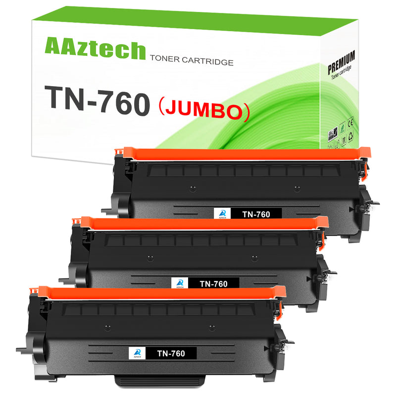 A Aztech 3-Pack TN-760 TN760 Toner Cartridge Compatible for Brother TN760 TN-760 TN-730 TN730 use with Brother MFC-L2750DW MFC-L2750DWXL HL-L2350DW HL-L2370DW HL-L2325DW DCP-L2550DW (Jumbo, Black)