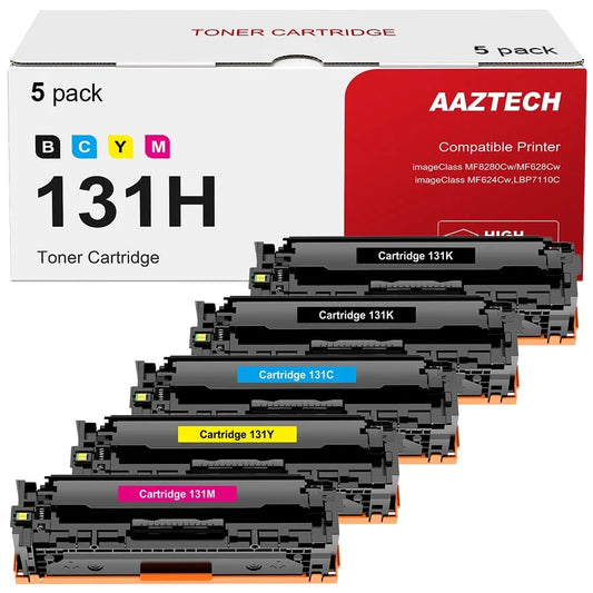 AAZTECH 131 131H Toner Cartridge Replacement Compatible for Canon 131 131H Cartridge 131 131H CRG-131 ImageClass MF8280Cw MF624Cw MF628Cw LBP7110Cw Printer Ink (Black, Cyan, Magenta, Yellow, 5-Pack)