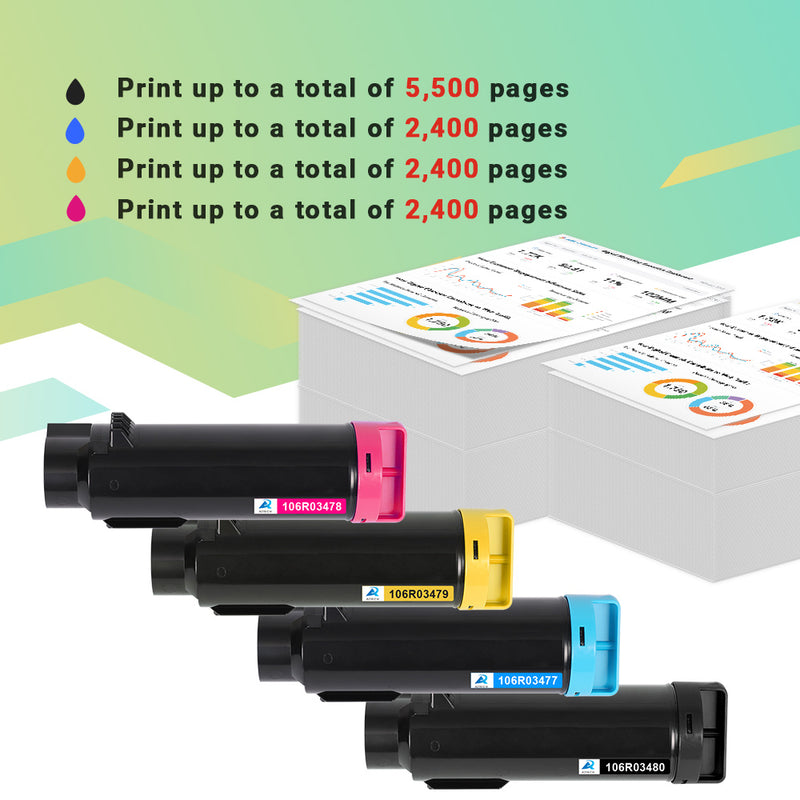 AAZTECH Compatible Toner Cartridge for Xerox Phaser 6510 WorkCentre 6515 6510dn 6515dn for 106R03480 106R03477 106R03478 106R03479 (Black,Cyan,Magenta,Yellow)
