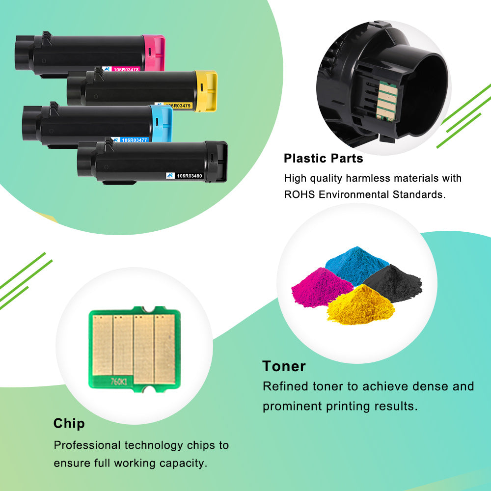 AAZTECH Compatible Toner Cartridge for Xerox Phaser 6510 WorkCentre 6515 6510dn 6515dn for 106R03480 106R03477 106R03478 106R03479 (Black,Cyan,Magenta,Yellow)