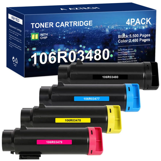 6510 Toner Cartridge Compatible for Xerox Phaser 6510 WorkCentre 6515 6510dn 6515dn for 106R03480 106R03477 106R03478 106R03479 (Black Cyan Magenta Yellow, 4-Pack)