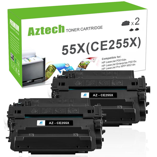 HP 55X CE255X High Yield Black Compatible Toner Cartridges 2 Pack