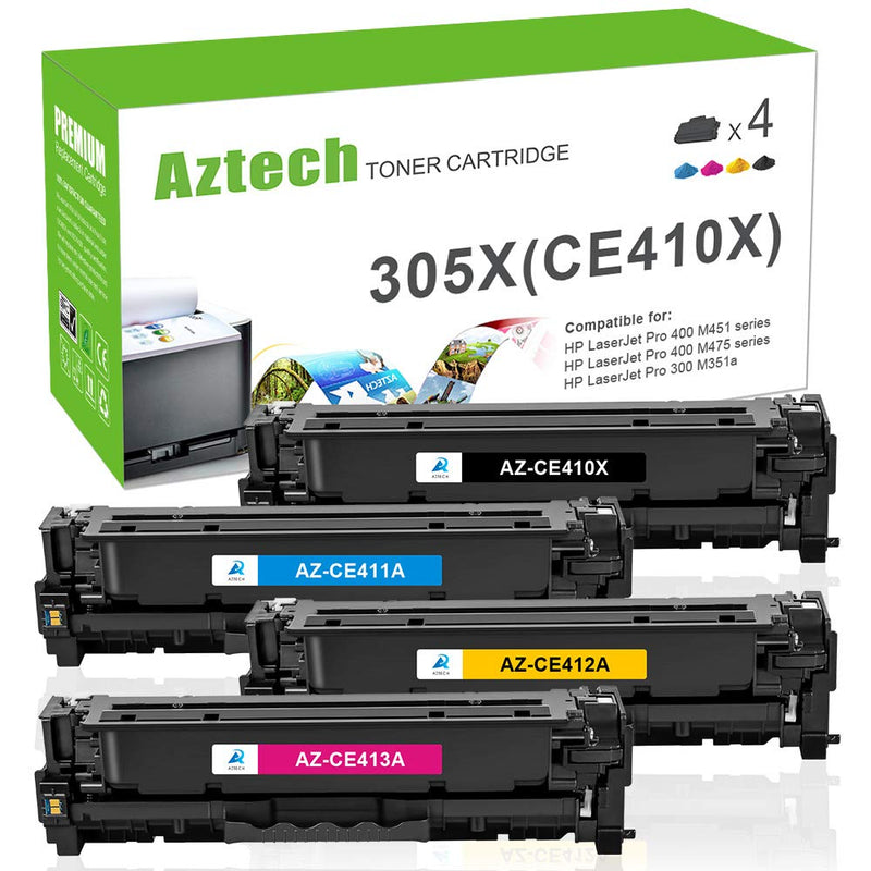 HP Compatible 305X CE410X CE411X CE412X CE413X High Yield Toner Cartridge 4-Pack Combo